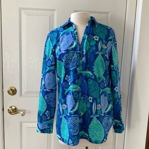 Talbots cotton fish coastal retro resort popover tunic.